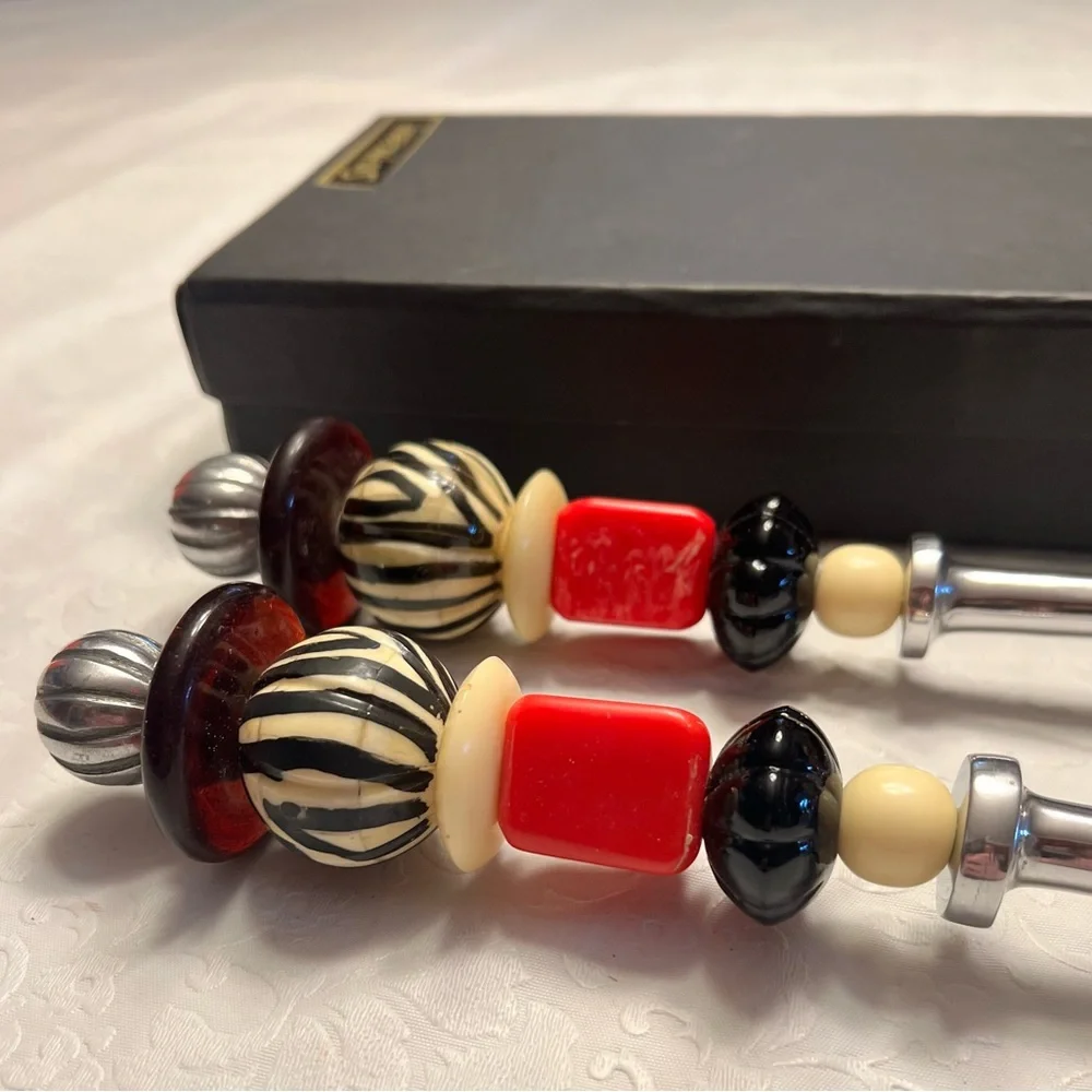 Elegant Silver and Red Serving Utensil Set